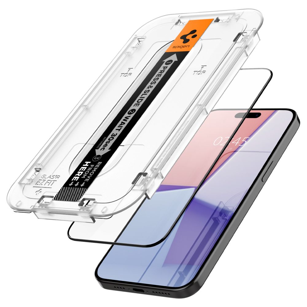 Spigen EZ FIT Screen Protector for Apple iPhone 15 Pro Max, Tempered Glass, Full Glue, 2.5D, Case Friendly, Black AGL06879 