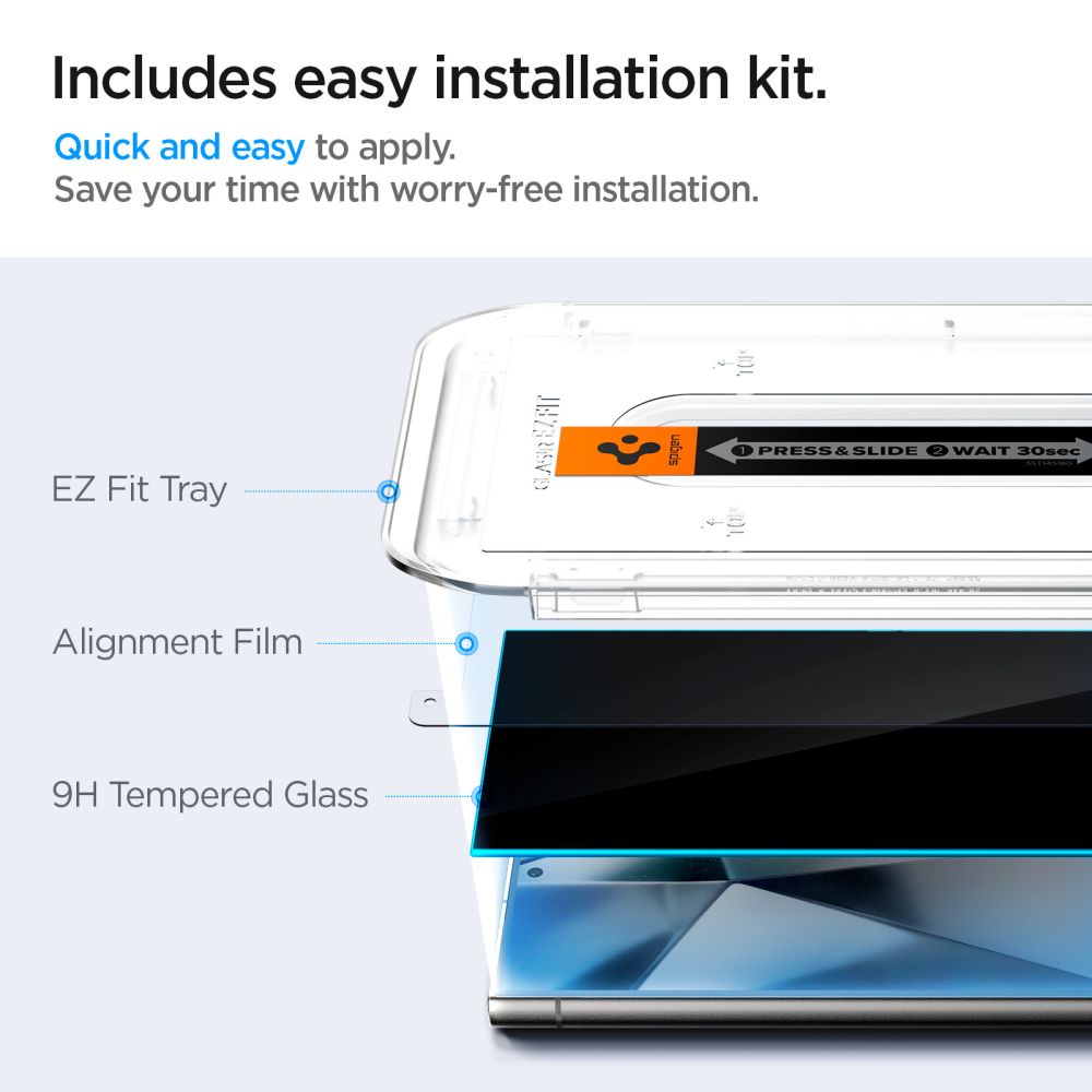 Spigen EZ FIT Privacy Screen Protector for Samsung Galaxy S24 Ultra S928, Tempered Glass, Full Glue, Set of 2 pieces