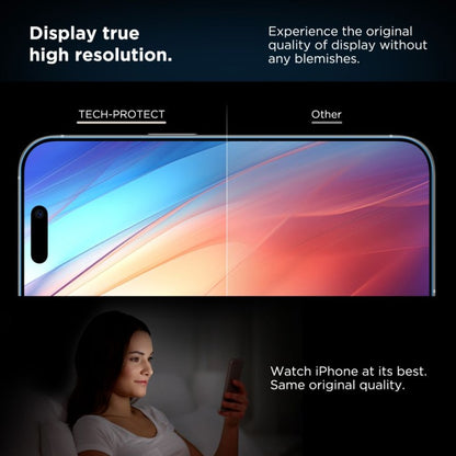 Tech-Protect Quick Set+ Screen Protector for Apple iPhone 17e / 16e / 14 / 13 Pro, Tempered Glass, Full Glue, 2-Piece Set, Black