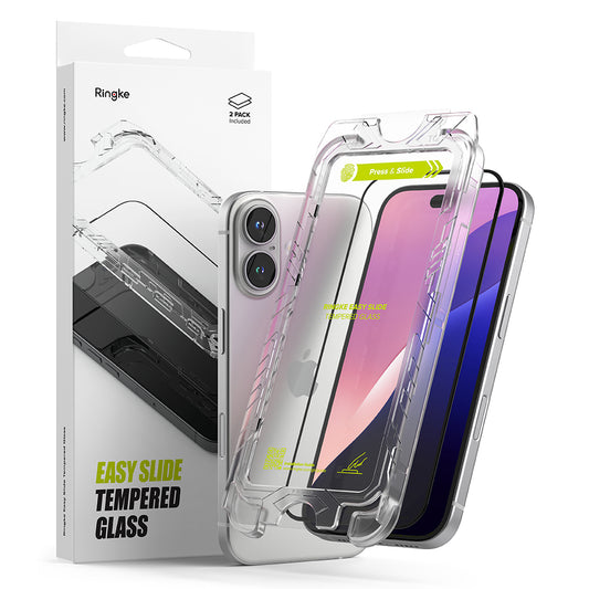 Ringke Easy Slide Screen Protector for Apple iPhone 16 Plus / 15 Plus, Tempered Glass, Full Glue, Set of 2 pieces, Black