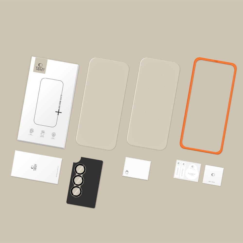 Tech-Protect Quick Set+ Screen and Rear Camera Protector for Samsung Galaxy A57 5G, Tempered Glass, Full Glue, Set of 3 Pieces