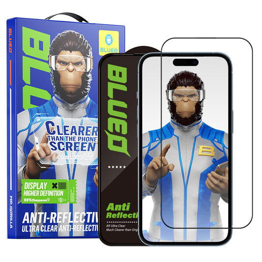 Blueo Anti-Reflective HD Screen Protector Film for Apple iPhone 16 Pro Max, Tempered Glass, Full Glue, Black