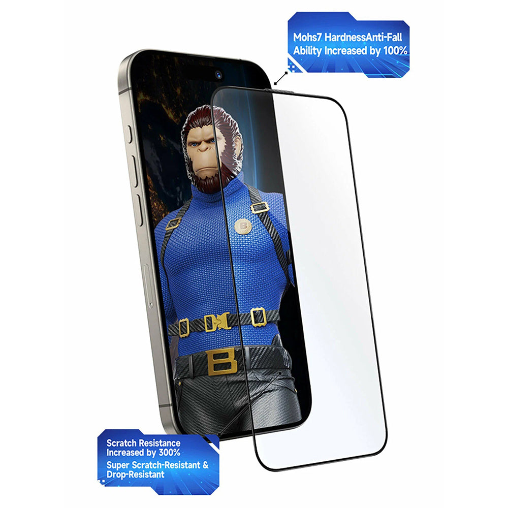 Blueo Crystal Anti-Scratch Screen Protector Film with Applicator for Apple iPhone 16 Pro Max, Tempered Glass, Full Glue, Black