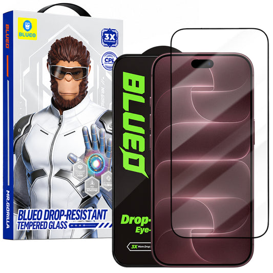 Blueo Drop Resistant Screen Protector for Apple iPhone 18 Pro Max / 17 Pro Max / 16 Pro Max, Tempered Glass, Full Glue, Black