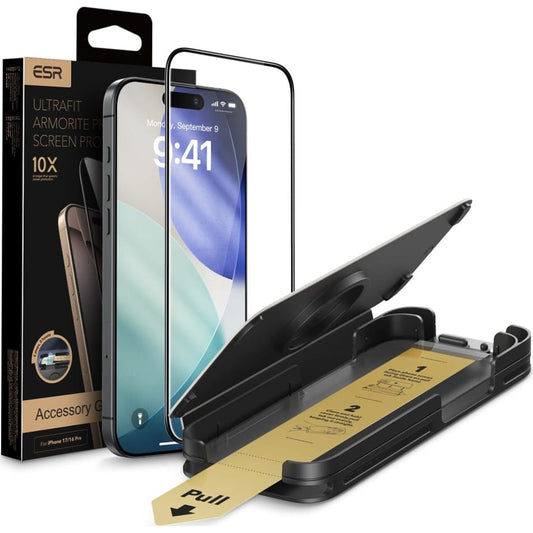 ESR UltraFit Armorite Pro Screen Protector for Apple iPhone 17 / 16 Pro, Tempered Glass, Full Glue, Black