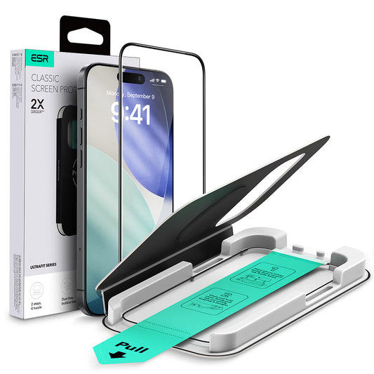 ESR UltraFit Screen Protector for Apple iPhone 17 / 16 Pro, Tempered Glass, Full Glue, Black