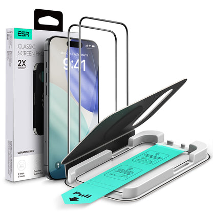 ESR UltraFit Screen Protector for Apple iPhone 17 / 16 Pro, Tempered Glass, Full Glue, Set of 2, Black