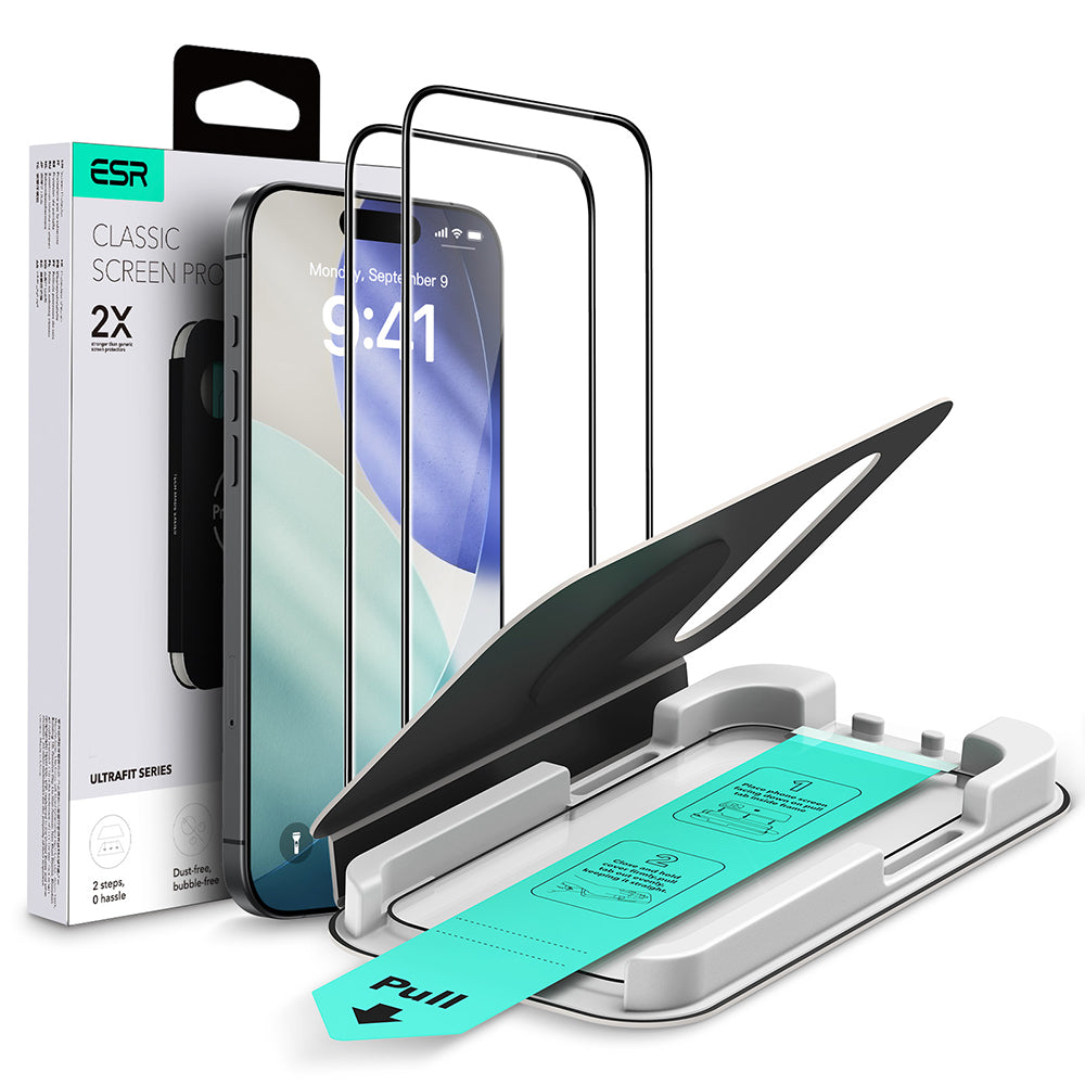 ESR UltraFit Screen Protector for Apple iPhone 17 Pro, Tempered Glass, Full Glue, Set of 2 pieces, Black