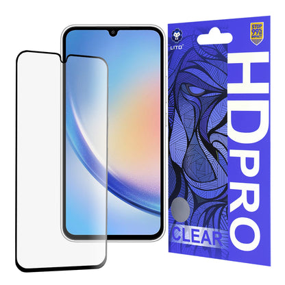 Lito HD Pro Clear Screen Protector for Samsung Galaxy A34 A346, Tempered Glass, Full Glue, Black