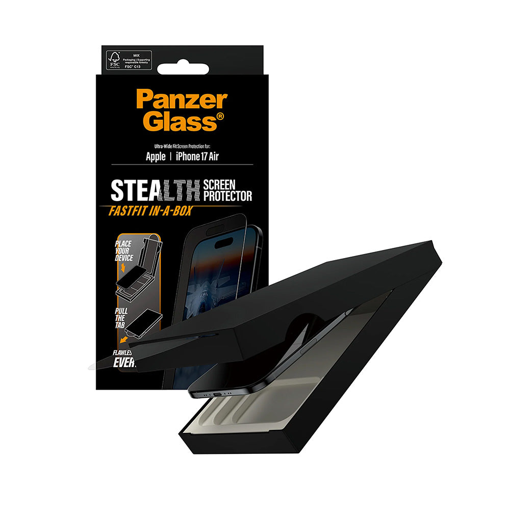 PanzerGlass Ultra-Wide Fit Stealth Fastfit Screen Protector for Apple iPhone 17 Air, Tempered Glass, Full Glue, Black