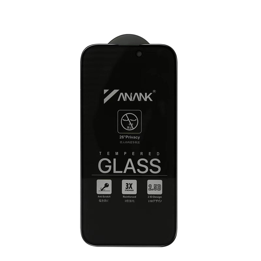 Anank 3X Reinforced Privacy Screen Protector for Apple iPhone 14 Pro, Tempered Glass, Full Glue, 2.5D