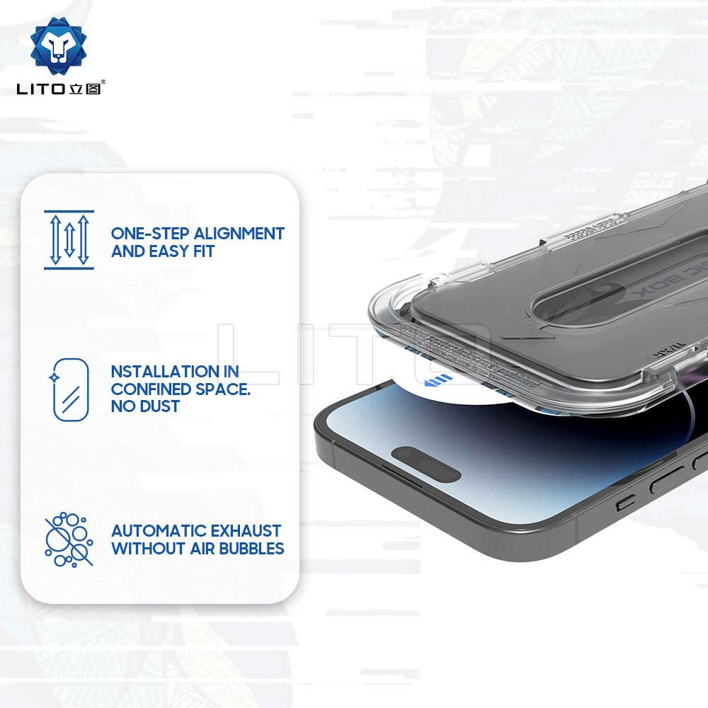 Privacy Screen Protector Lito Magic Glass Box D+ Tools for Apple iPhone 15, Tempered Glass, Full Glue