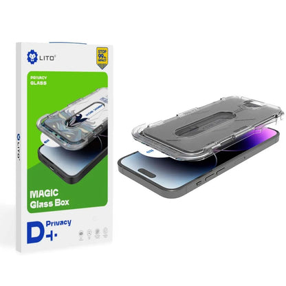 Privacy Screen Protector Lito Magic Glass Box D+ Tools for Apple iPhone 16, Tempered Glass, Full Glue