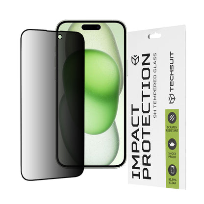 Privacy Techsuit Screen Protector for Apple iPhone 16 Plus / 15 Plus, Tempered Glass, Full Glue, 111D