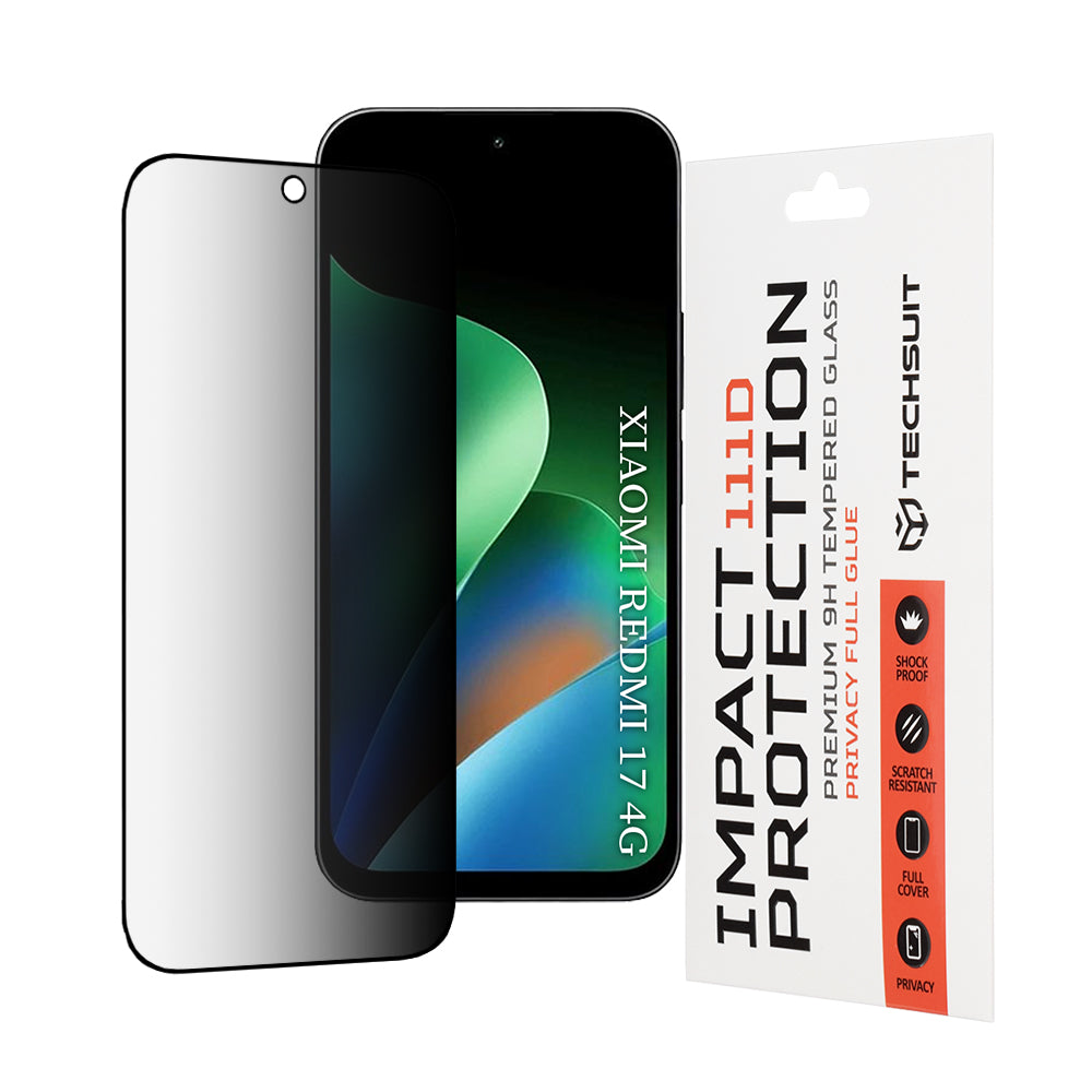 Privacy Techsuit Screen Protector for Xiaomi Redmi 17 5G / 17 4G, Tempered Glass, Full Glue, 111D
