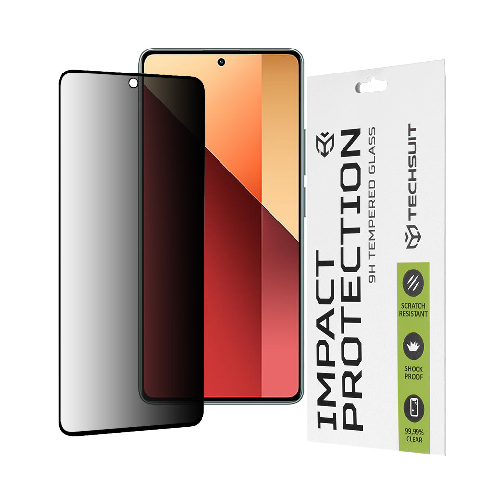 Privacy Techsuit Screen Protector for Xiaomi Redmi Note 13 Pro 4G / Poco M6 Pro 4G, Tempered Glass, Full Glue, 111D