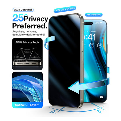 Privacy Screen Protector Torras GlassGo Install Master for Apple iPhone 16 Pro Max, Tempered Glass, Full Glue