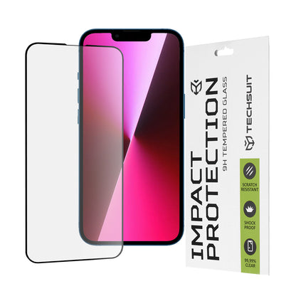 Techsuit M2 Screen Protector Film for Apple iPhone 17e / 16e / 14 / 13 Pro, Tempered Glass, Full Glue, 111D, Black