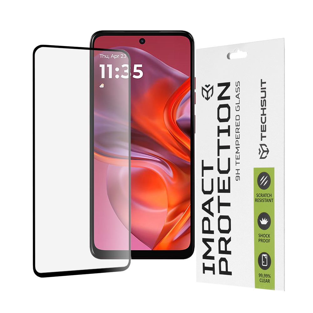 Techsuit Screen Protector Film for Motorola Moto E15 / G05, Tempered Glass, Full Glue, 111D, Black