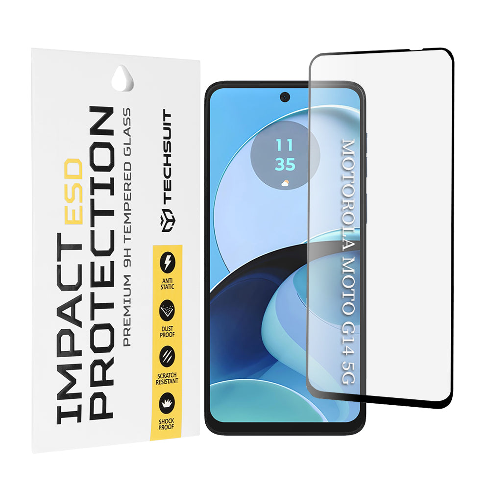 Techsuit Screen Protector Film for Motorola Moto G64 / G54 Power Edition / G14 / G54, Tempered Glass, Full Glue, Black