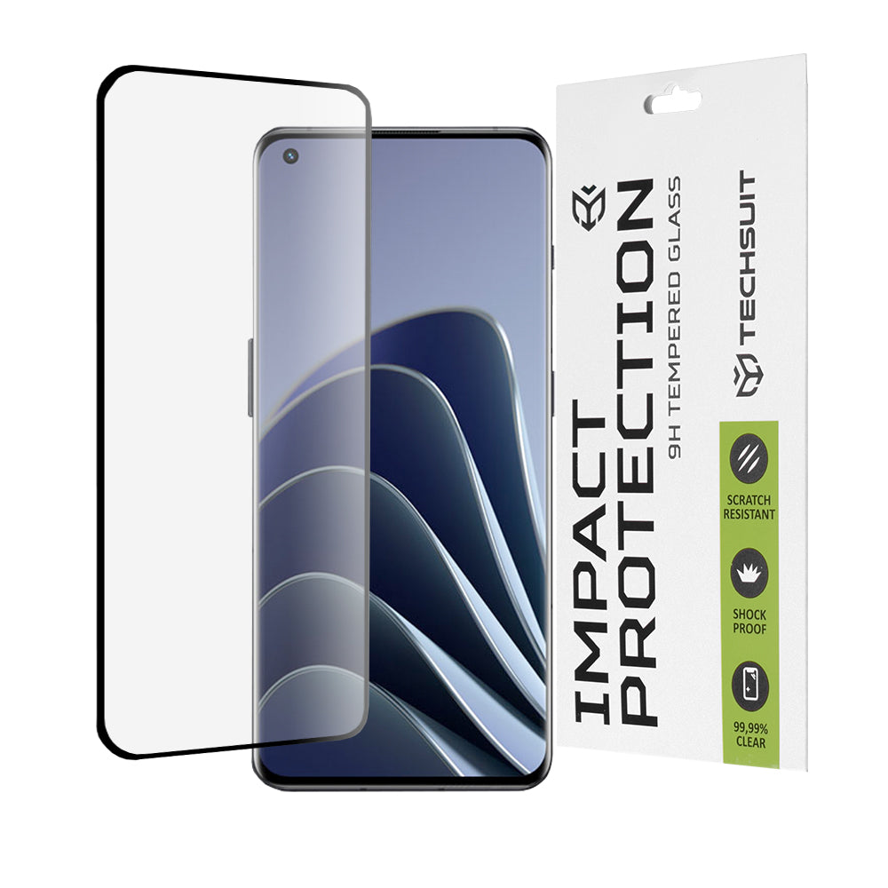 Techsuit Screen Protector Film for OnePlus Ace 2 Pro / Ace 2 / 11R / 11 / 10 Pro, Tempered Glass, Full Glue, 111D, Black