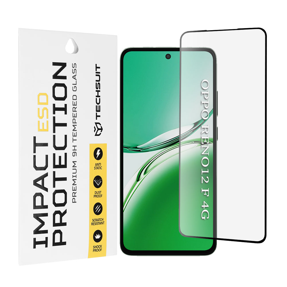 Techsuit Screen Protector Film for Oppo Reno12 FS 5G / Reno12 FS 4G / Reno12 F 4G / Reno12 F, Tempered Glass, Full Glue, Black
