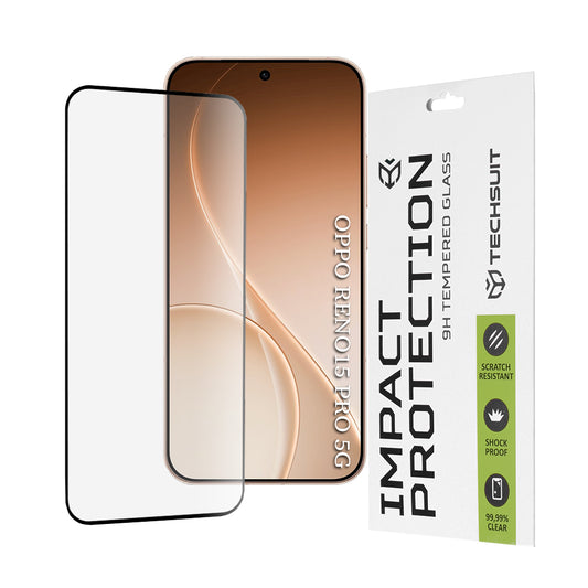 Techsuit Screen Protector for Oppo Reno15 Pro, Tempered Glass, Full Glue, 111D, Black