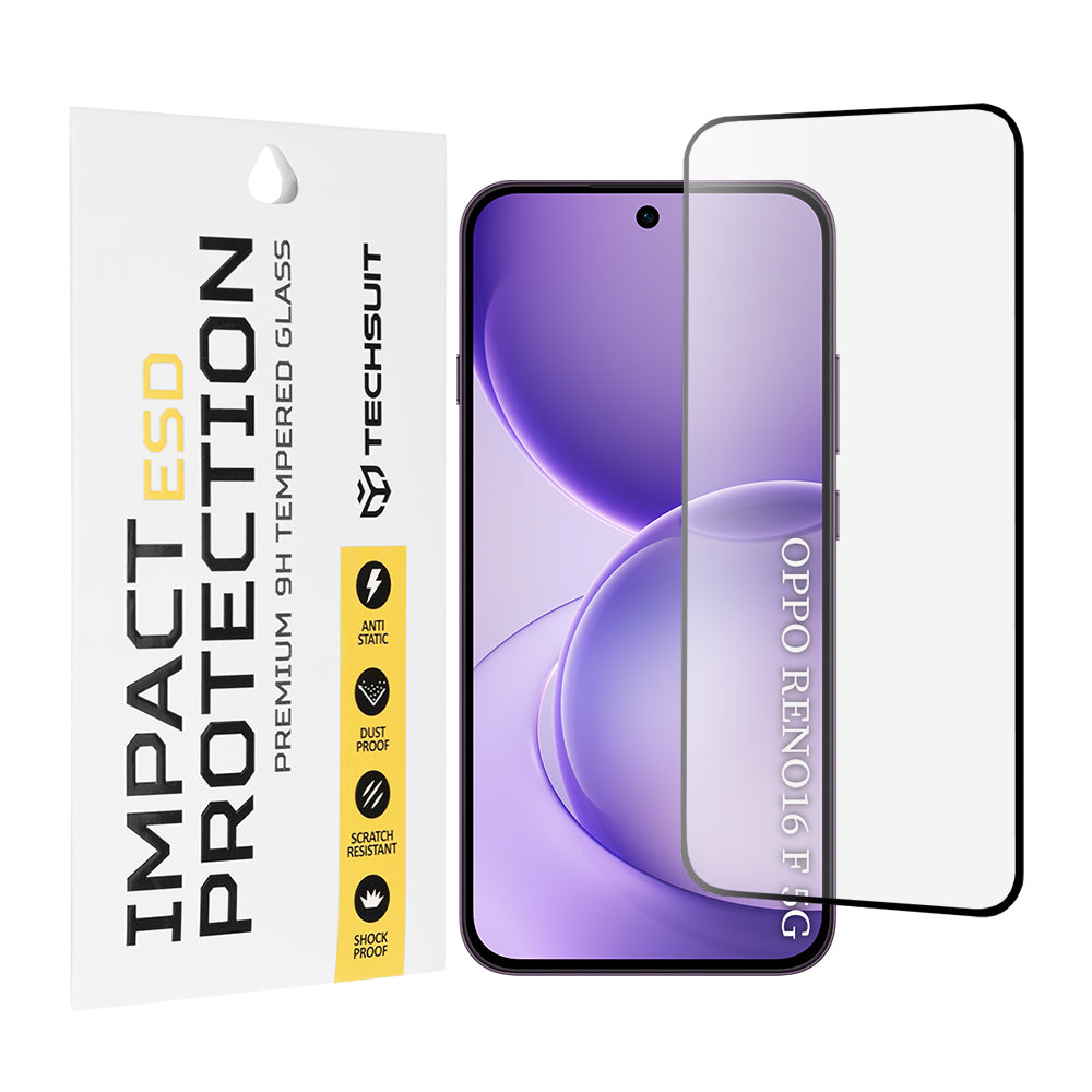 Techsuit Screen Protector Film for Oppo Reno16 F / Reno16 FS, Tempered Glass, Full Glue, Black
