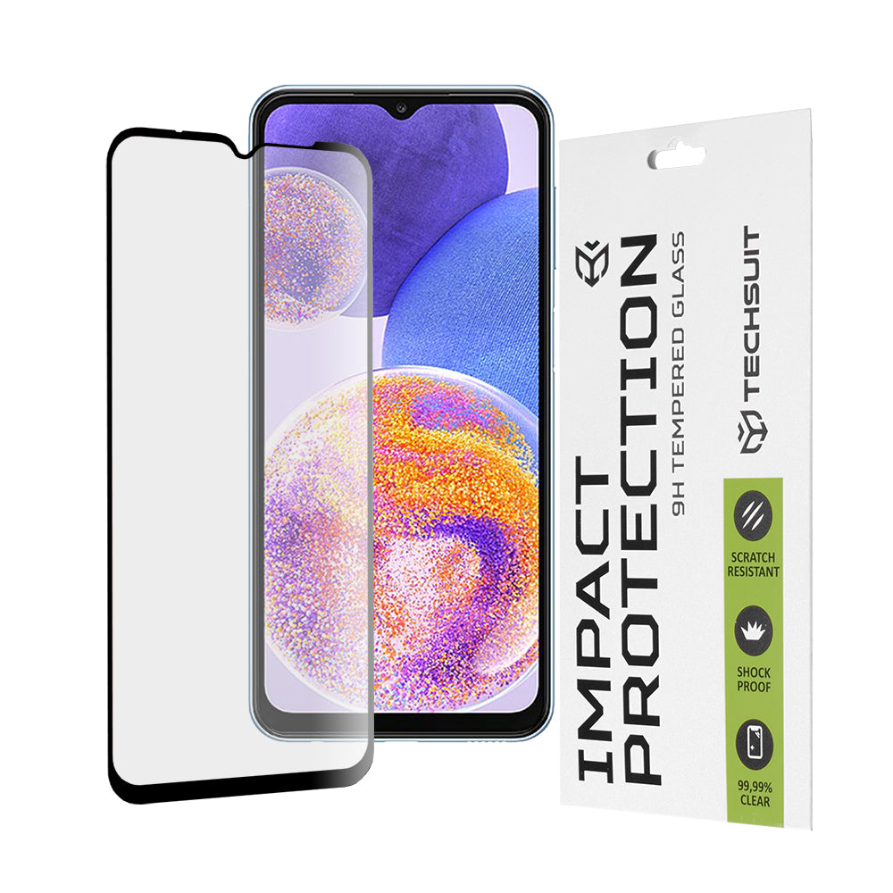 Techsuit Screen Protector Film for Samsung Galaxy M13 M135 / F13 E135 / A23 5G A236 / A23 A235, Tempered Glass, Full Glue, 111D, Black