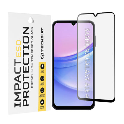 Techsuit Screen Protector Film for Samsung Galaxy M15 / A15 5G A156 / A15 A155, Tempered Glass, Full Glue, Black