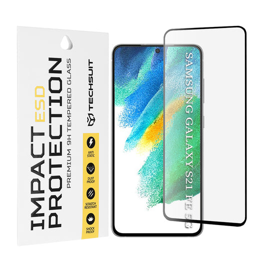 Techsuit Screen Protector Film for Samsung Galaxy S21 FE 5G G990, Tempered Glass, Full Glue, Black