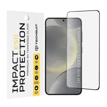 Techsuit Screen Protector Film for Samsung Galaxy S24 S921, Tempered Glass, Full Glue, Black