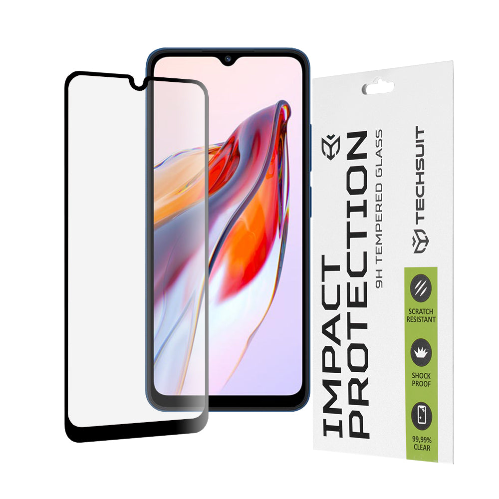 Techsuit Screen Protector Film for Xiaomi Redmi 12C / 10C / Poco C40, Tempered Glass, Full Glue, 111D, Black
