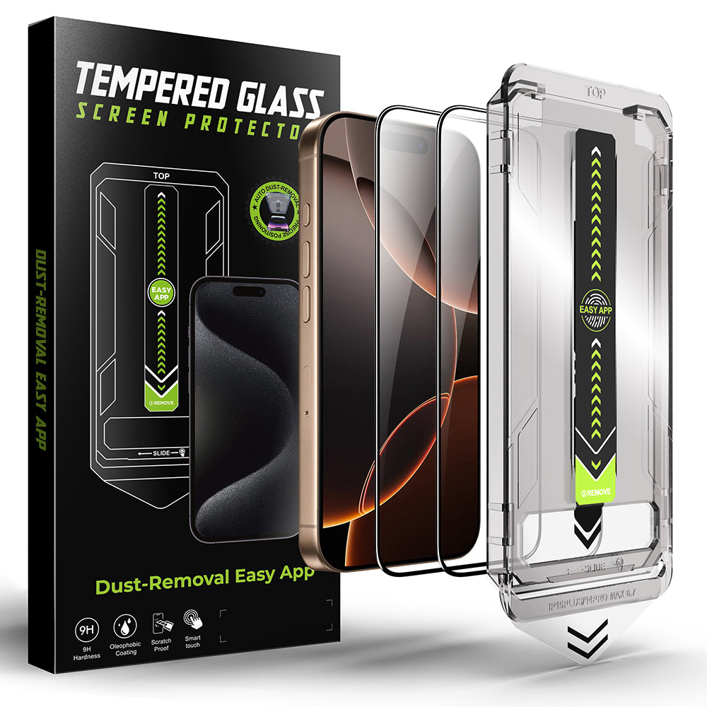 Techsuit TitanGlass Screen Protector for Apple iPhone 15 Pro Max, Tempered Glass, Full Glue, Set of 2 pieces, Black