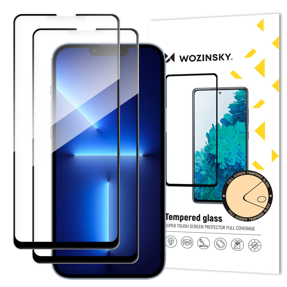 WZK Screen Protector for Apple iPhone 13 Pro Max, Tempered Glass, Full Glue, Set of 2 pieces, Black