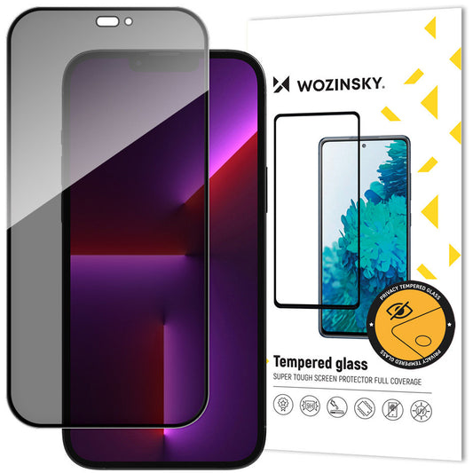 WZK AntiSpy Privacy Screen Protector for Apple iPhone 14 Pro, Tempered Glass, Full Glue