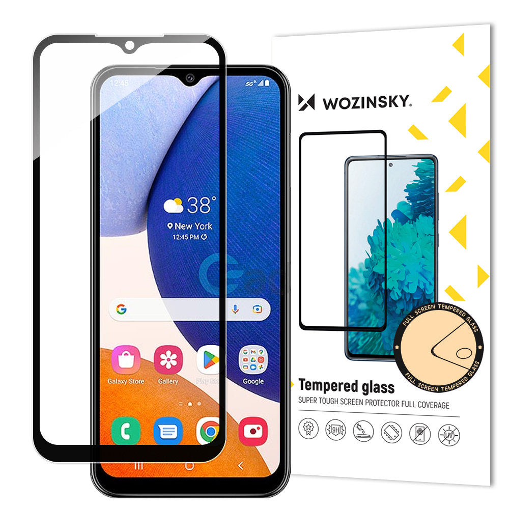 WZK Screen Protector for Samsung Galaxy A14 A145 / A14 5G A146, Tempered Glass, Full Glue, Black