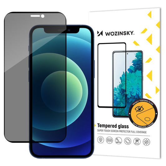 WZK AntiSpy Privacy Screen Protector for Apple iPhone 12 / 12 Pro, Tempered Glass, Full Glue