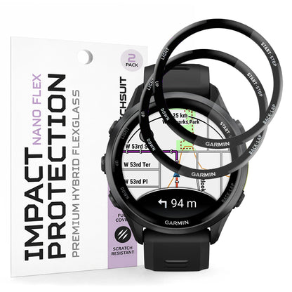 Techsuit Nano Flex Protection Film for Garmin Forerunner 570 47mm / 970, Set of 2 pieces, Plastic, Black