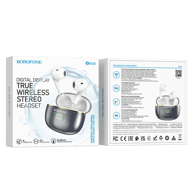 Handsfree Bluetooth Borofone BW30, TWS, Grey