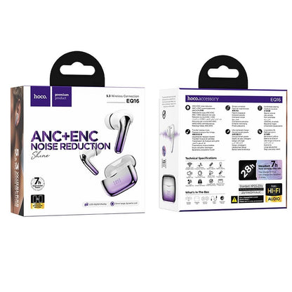 Handsfree Bluetooth HOCO EQ16, TWS, ANC, Purple