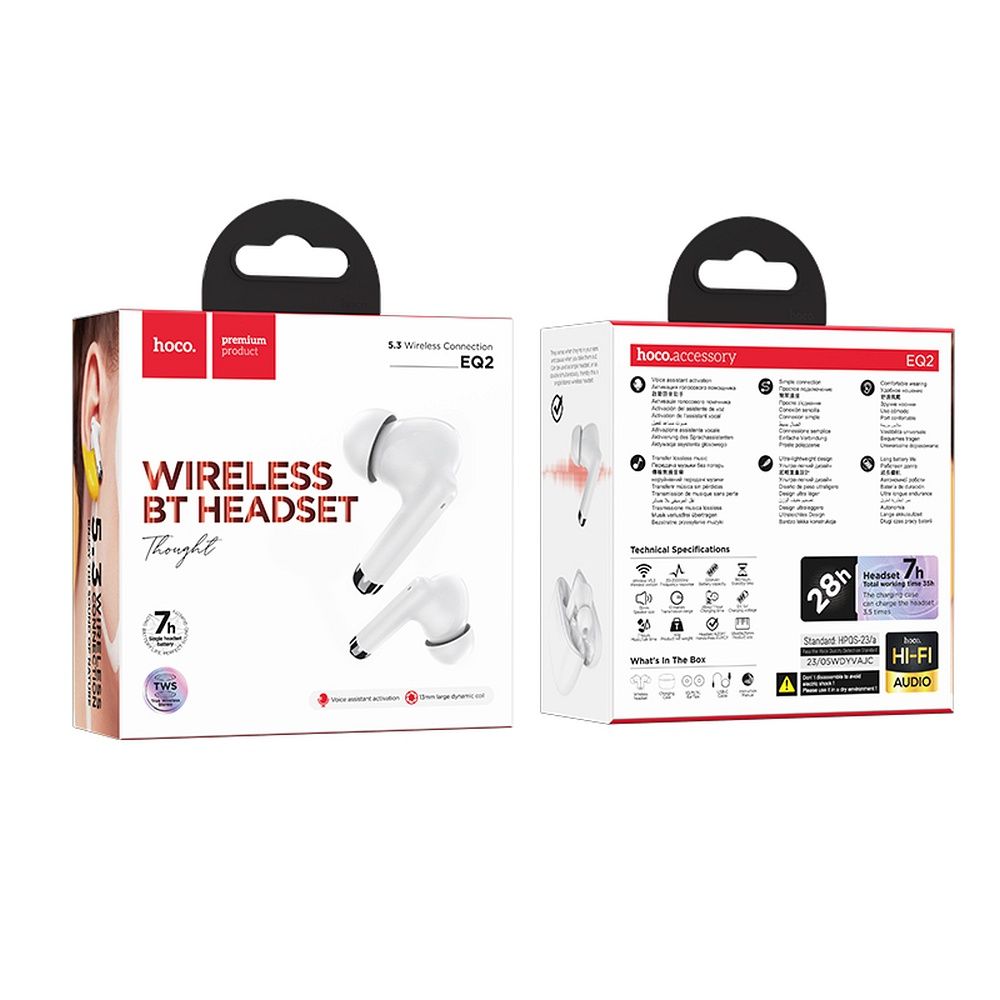 Bluetooth Handsfree Bluetooth HOCO EQ2, TWS, White 