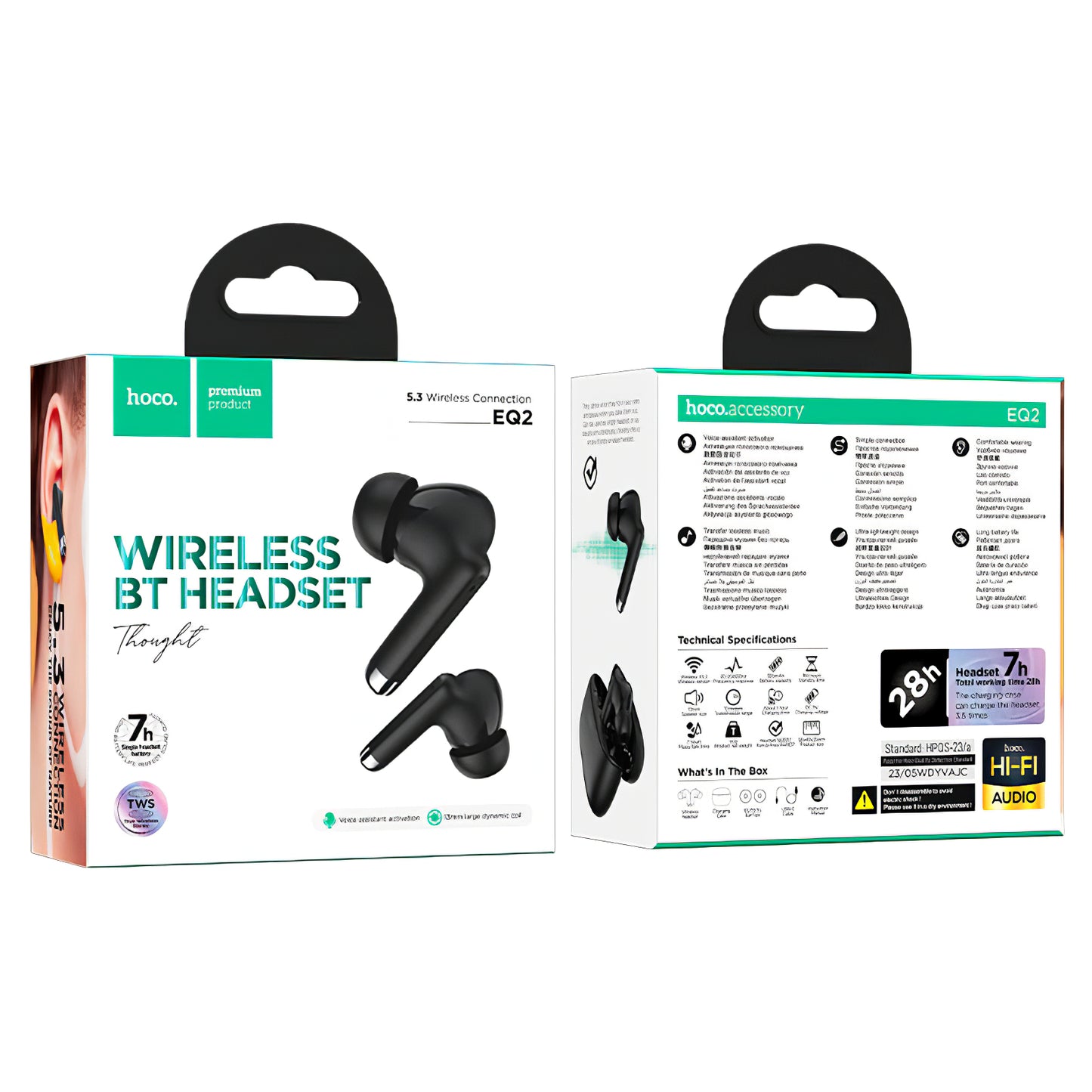 HOCO EQ2 Bluetooth Handsfree, TWS, Black