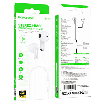 Handsfree USB-C Borofone BM89 Surpass, White