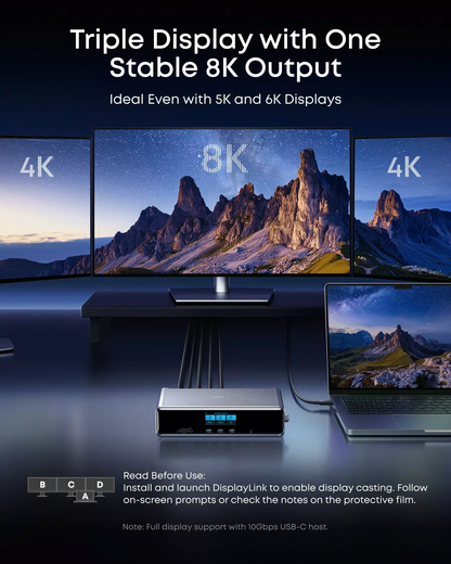 Anker Prime Multifunctional Hub, 3 x USB-A - 4 x USB-C - 1 x Display Port - 2 x HDMI - 1 x 3.5mm Jack - 1 x RJ45 - 1 x SD - 1 x microSD, Gray A83B33A1