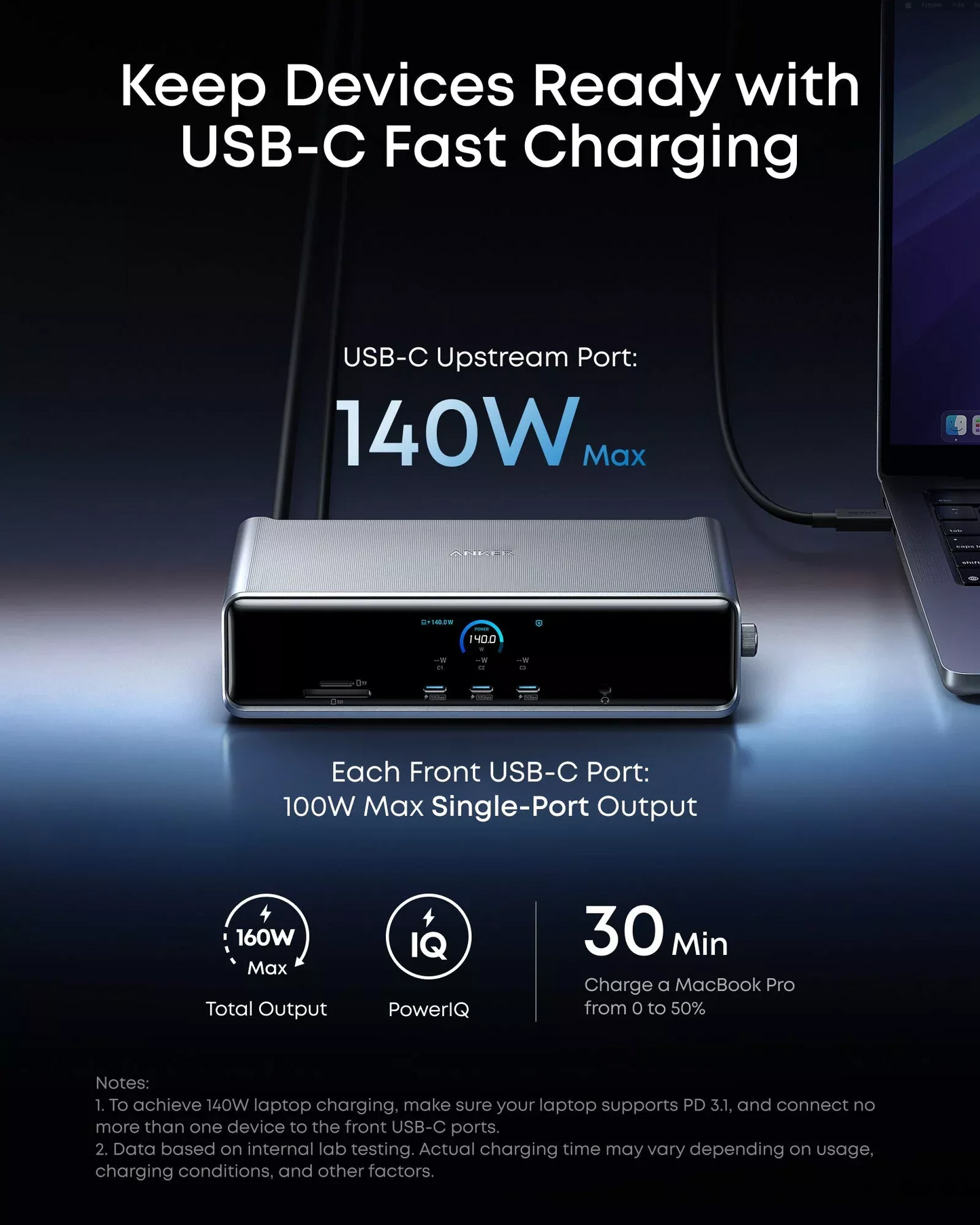 Anker Prime Multifunctional Hub, 3 x USB-A - 4 x USB-C - 1 x Display Port - 2 x HDMI - 1 x 3.5mm Jack - 1 x RJ45 - 1 x SD - 1 x microSD, Gray A83B33A1