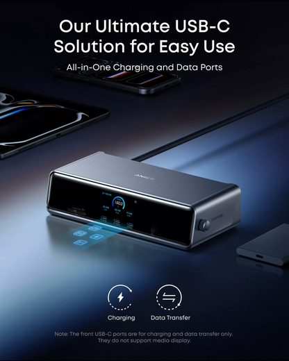 Anker Prime Multifunctional Hub, 3 x USB-A - 4 x USB-C - 1 x Display Port - 2 x HDMI - 1 x 3.5mm Jack - 1 x RJ45 - 1 x SD - 1 x microSD, Gray A83B33A1