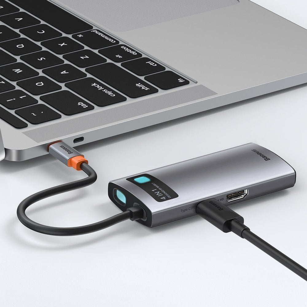 Baseus Metal Gleam USB-C Hub, 2 x USB-A - 1 x USB-C - 1 x HDMI, Gray CAHUB-CY0G