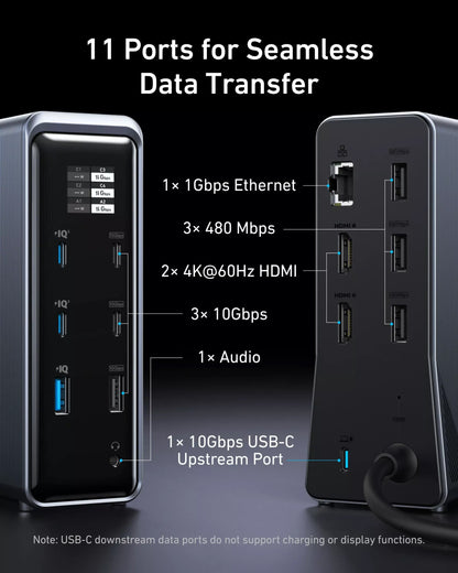 Anker Prime 737 Multifunctional Hub, 2 x USB-A 3.0 - 3 x USB-A - 5 x USB-C - 2 x HDMI - 1 x 3.5mm Jack - 1 x RJ45, Black A83B63A1