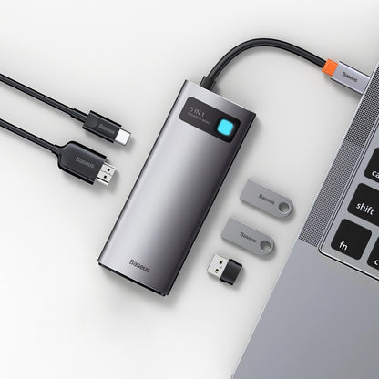 Baseus Metal Gleam USB-C Hub, 3 x USB-A - 1 x USB-C - 1 x HDMI, Gray WKWG020013